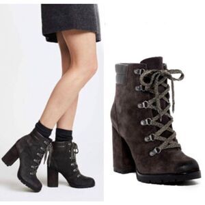 SAM EDELMAN Carolena Grey Leather Lace-Up Combat Boot Size 10M